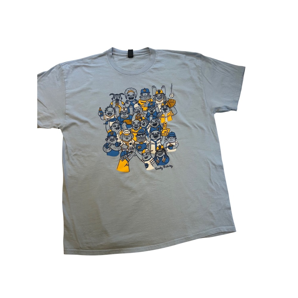 Gildan Emily Balsley Milwaukee Brewers Graphic T-Shirt Mens XL Blue Hupy Abraham